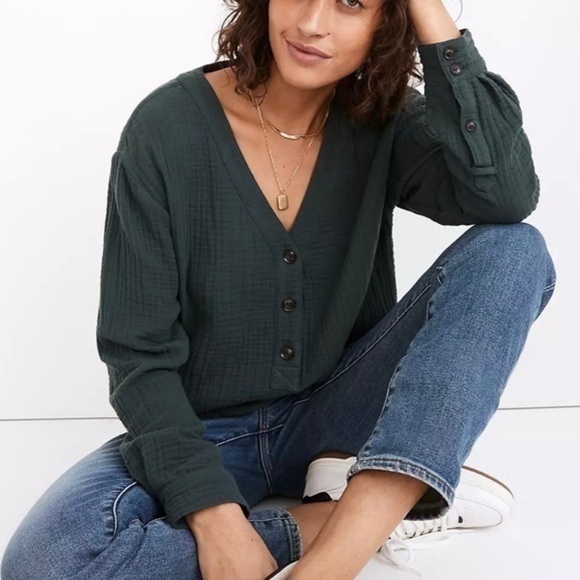 New Madewell Lightspun Evert Top Midnight Green - Picture 1 of 8